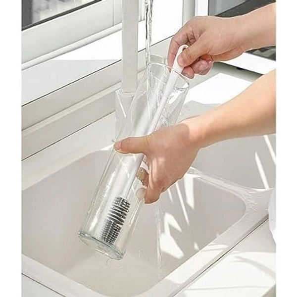 Bottle Cleaning Brush Silicone Long Handle for Baby Bottle, Water Bottle, Containers, Vase and Glass, Bottle Cleaner (Grey) - 12L x 10W x 15H Centimeters, Gray