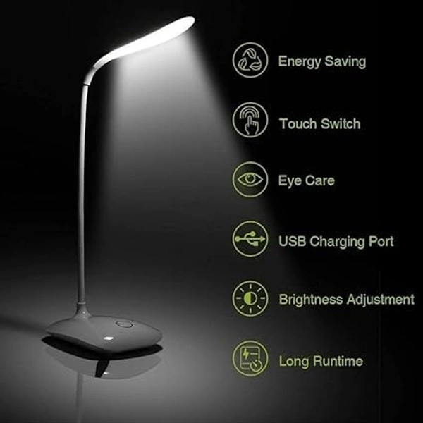 Study Lamp Rechargeable Led Touch On Off Switch Student Study Reading Dimmer Led Table Lamps White Desk Light Lamp(Plastic, Pack of 1) - Dimensions	40D x 40W x 20H Millimeters, White