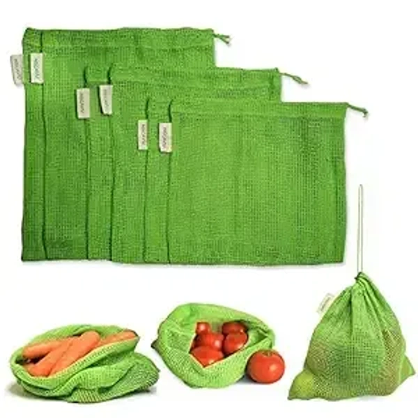 100% cotton set of 6 fridge bag | Eco-friendly natural vegetables bags for fridge storage & mesh net vegetable bag fridge | Multi-purpose Eco-friendly cotton mesh bag (Neem Green) - 25.4W x 25.4H, Green