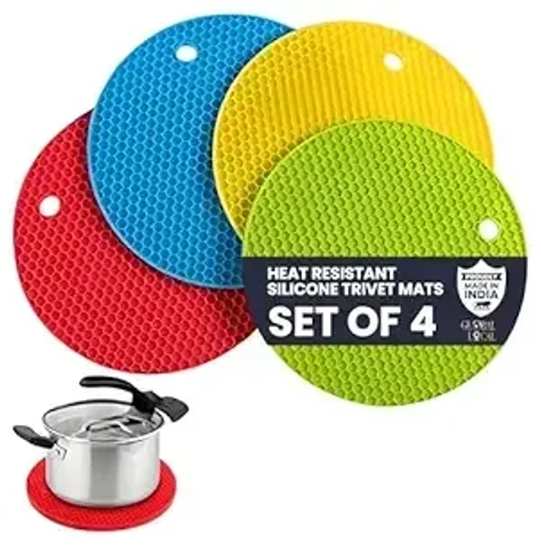 Round Silicone Trivets Mats for Hot Pots and Pans,Silicone Pot Holders,Multi Purpose Trivets Mats Heat Resistant Trivet Mat,Teapot Coaster (Pack of 4)