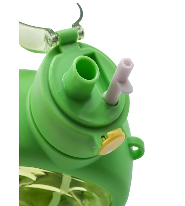 2 in 1 Sipper Water Bottle, Cartoon Water Bottle – Cue Bear Shaped Water Bottle with Straw & Strap, Cup Cute Double Drinking Water Bottles for Kids - 1 liters, Sulu