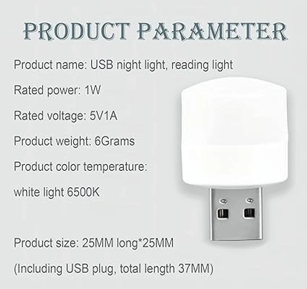Mini USB LED Light | Plug in Night Light Bulb | USB Light for Laptop | Portable USB LED lamp | Portable Car Bulb for Bedroom Bathroom & Kitchen Use (10 pcs) | - 40D x 30W x 30H, White