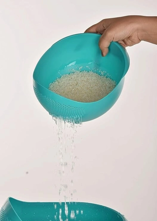  Food Strainer Colander, Fruit Basket, Pasta Strainer, Vegetable Strainer, Kitchen Sieve, Washing Bowl, Unbreakable, (Color May Vary), Plastic, 10 x 10 x 10 - 10L x 10W x 10H Millimeters, Pacific Blue