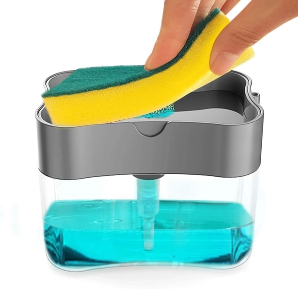 2-in-1 Soap Dispenser for Kitchen and Sponge Holder Dish Soap Dispenser Kitchen Sink dishwashing for Dishwasher Liquid Holder Instant Refill Durable (Soap Dispenser) Plastic (Square) - 10L x 10W x 10H Centimeters