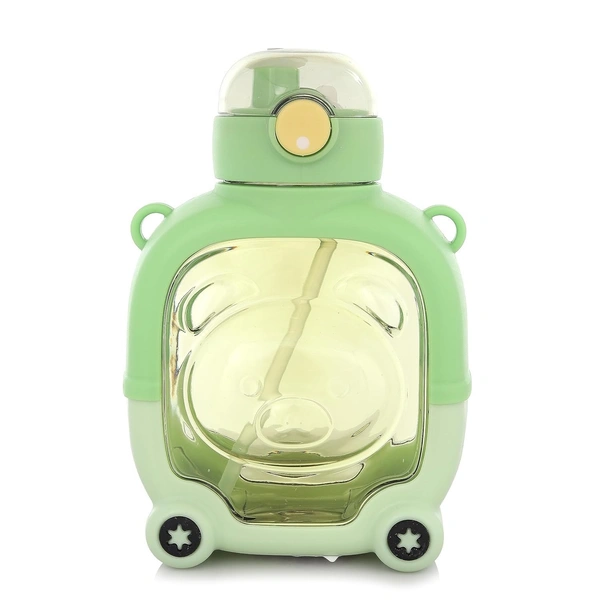 2 in 1 Sipper Water Bottle, Cartoon Water Bottle – Cue Bear Shaped Water Bottle with Straw & Strap, Cup Cute Double Drinking Water Bottles for Kids - 1 liters, Sulu