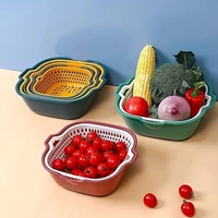  6 Pieces Drain Colander Set, 2 in 1 Detachable Plastic Double Layered Kitchen Colander Strainer Set Double Layered Drain Basin and Basket Plastic Washing Bowl(Brown, Set of 6) - 28L x 26W x 10H Centimeters