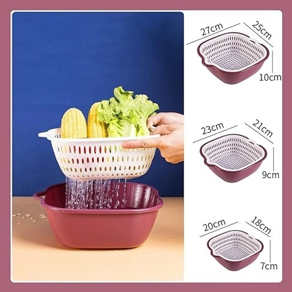  6 Pieces Drain Colander Set, 2 in 1 Detachable Plastic Double Layered Kitchen Colander Strainer Set Double Layered Drain Basin and Basket Plastic Washing Bowl(Brown, Set of 6) - 28L x 26W x 10H Centimeters
