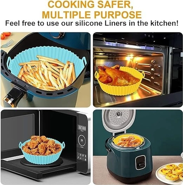 Air Fryer Liners I Round Silicone Basket Baking Tray I Pot with Ear Handles I Nonstick Reusable Heat Resistant I Air Fryer Basket - Multicolor (6.5 inch, Pack of 2) - 6.5 inch