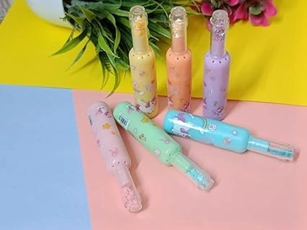 Unicorn Theme Bottle Shape Highlighters | Set Of 6 | Fine Grip Marker Pen | Ideal For Office Stationery & Kids