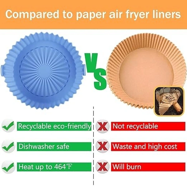 Air Fryer Liners I Round Silicone Basket Baking Tray I Pot with Ear Handles I Nonstick Reusable Heat Resistant I Air Fryer Basket - Multicolor (6.5 inch, Pack of 2) - 6.5 inch
