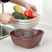  6 Pieces Drain Colander Set, 2 in 1 Detachable Plastic Double Layered Kitchen Colander Strainer Set Double Layered Drain Basin and Basket Plastic Washing Bowl(Brown, Set of 6) - 28L x 26W x 10H Centimeters