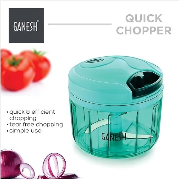 Multipurpose Plastic Vegetable Chopper Cutter 3 Blades for Effortlessly Chopping Vegetables and Fruits for Your Kitchen, Pool Green (725 ml) - 12.7L x 12.7W x 12.5H, Cyan Aqua