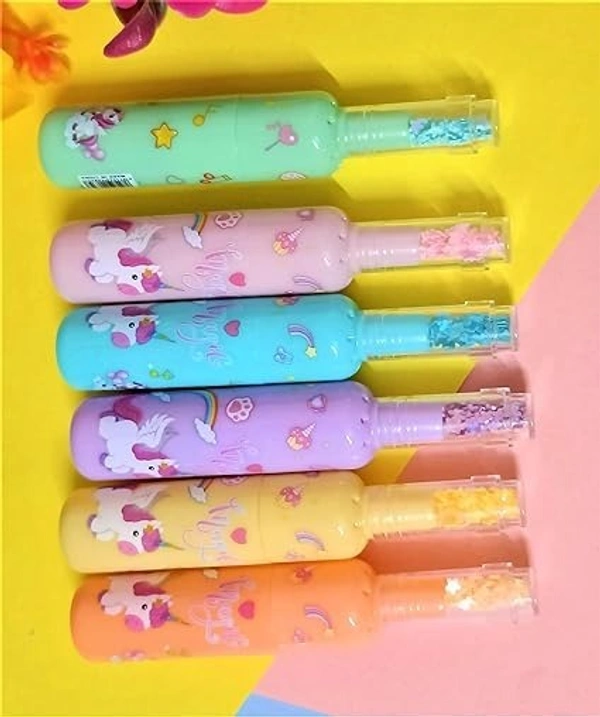 Unicorn Theme Bottle Shape Highlighters | Set Of 6 | Fine Grip Marker Pen | Ideal For Office Stationery & Kids
