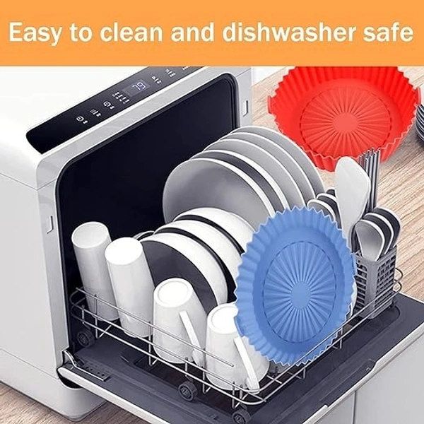 Air Fryer Liners I Round Silicone Basket Baking Tray I Pot with Ear Handles I Nonstick Reusable Heat Resistant I Air Fryer Basket - Multicolor (6.5 inch, Pack of 2) - 6.5 inch