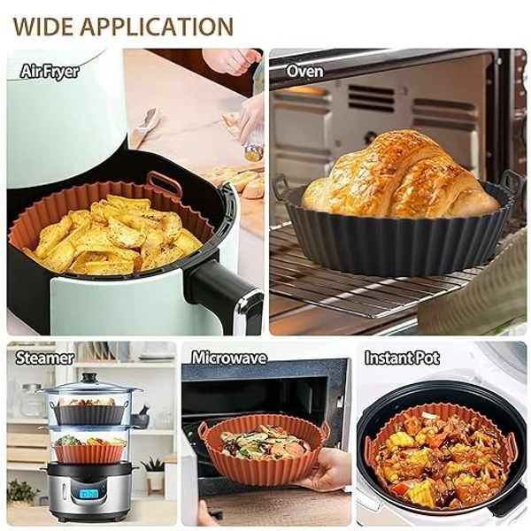 Air Fryer Liners I Round Silicone Basket Baking Tray I Pot with Ear Handles I Nonstick Reusable Heat Resistant I Air Fryer Basket - Multicolor (6.5 inch, Pack of 2) - 6.5 inch