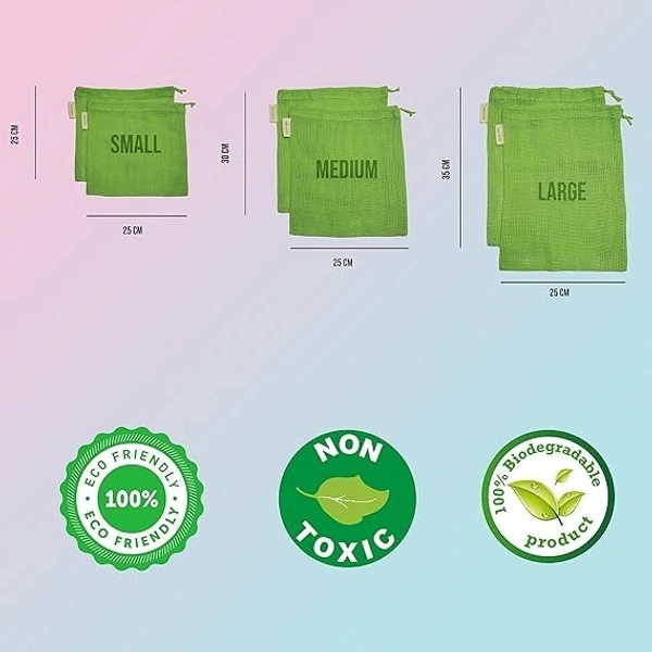100% cotton set of 6 fridge bag | Eco-friendly natural vegetables bags for fridge storage & mesh net vegetable bag fridge | Multi-purpose Eco-friendly cotton mesh bag (Neem Green) - 25.4W x 25.4H, Green