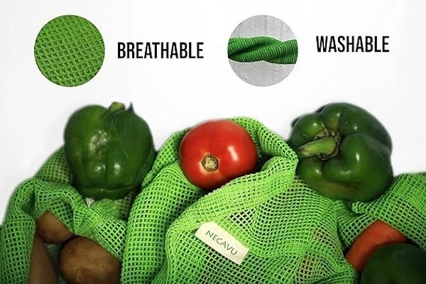 100% cotton set of 6 fridge bag | Eco-friendly natural vegetables bags for fridge storage & mesh net vegetable bag fridge | Multi-purpose Eco-friendly cotton mesh bag (Neem Green) - 25.4W x 25.4H, Green
