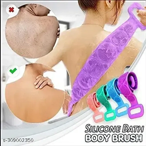 Silicone Back Scrubber Bath Belt Double-Sided Massage Body Wash Brush Shower Exfoliating Belt Removes Bath Towel, Cleaning Tools for Men and Women - 8 x 5 x 2, Cyan Aqua