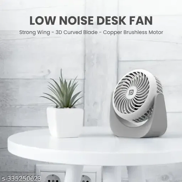 Portronics Portable Rechargeable Fan 360° Rotatable, 3D Curved Blade, Noiseless Design, 3 Speed Modes for Home, Desk, Office, Car & Outdoor(White) - Free Size, White