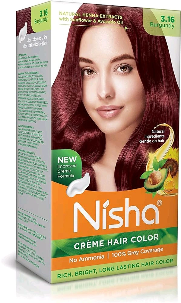 Nisha- Hair Cream Colour (Burgundy) 3.16 - Mandy