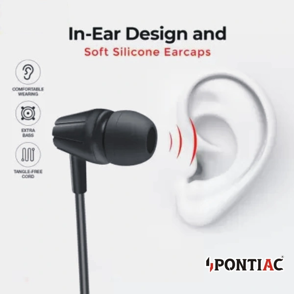 PONTIAC E2 Wired Earphone with Mic 3.5MM Jack - Black