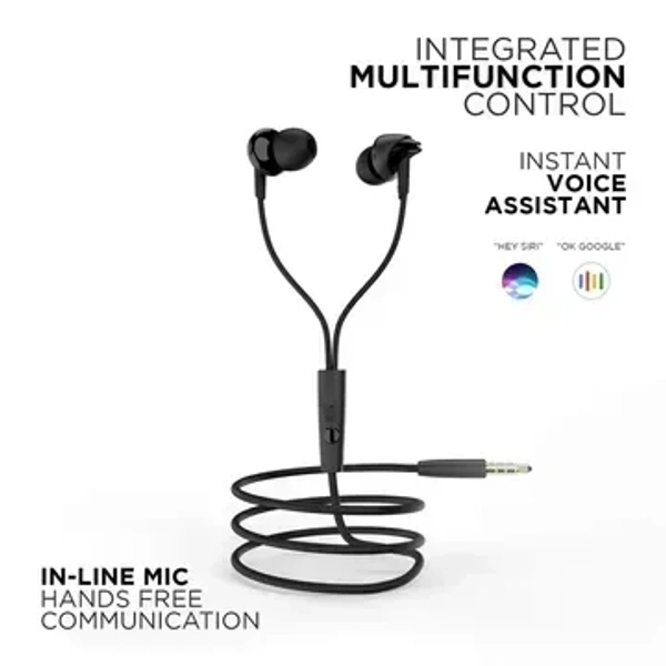 PONTIAC MT-E1 Wired Earphone with Mic 3.5MM Jack - Black