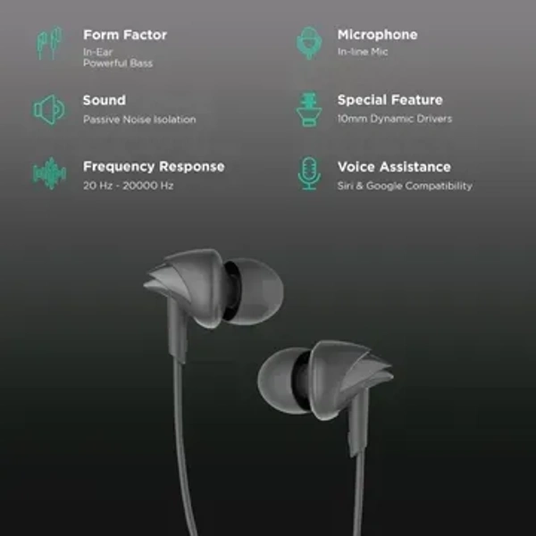 PONTIAC MT-E1 Wired Earphone with Mic 3.5MM Jack - Black