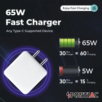 PONTIAC THUNDER65 65W USB Wall Charger with Type C Cable - Black