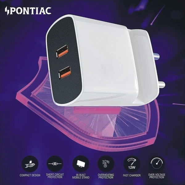 PONTIAC 12W MT-15 USB Wall Charger with Attached Mobile Holder - White