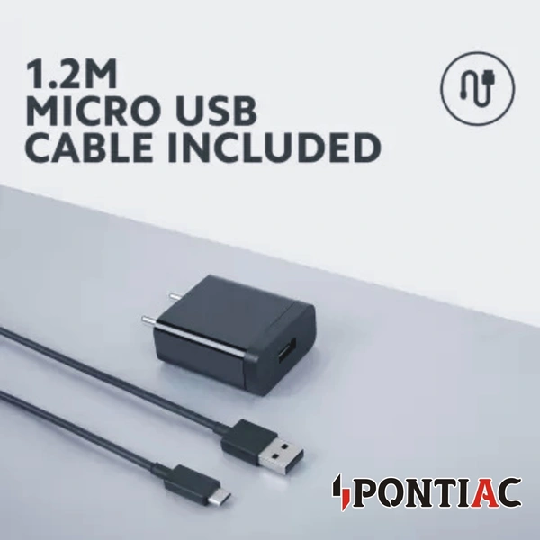 PONTIAC MT-20 12W Fast Charger with Charging Cable (Single Port) - Black