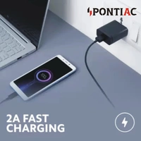 PONTIAC MT-20 12W Fast Charger with Charging Cable (Single Port) - Black