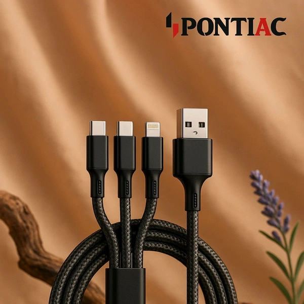 PONTIAC MT-C9 18W USB 3 IN 1 FAST CHARGING DATA CABLE - 1M, Black