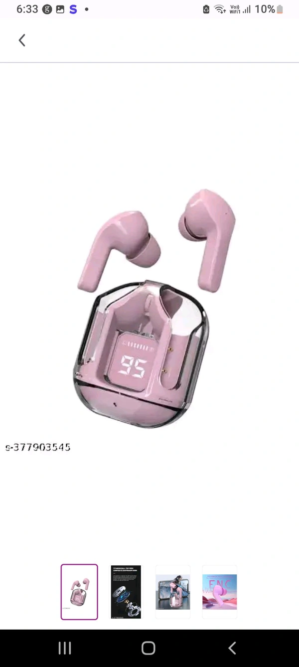 All Colour Earbuds Charging Display ....Ultrapod True Wireless Bluetooth Headphone with 20 Hrs Playtime, Transparent Design, IPX4 Sweat Proof, 8mm HD drivers, Compatible for all Smartphones (Pink)Name: Ultrapod True Wireless Bluetooth Headphone with 20 Hrs Playtime, Transparent Design, IPX4 Sweat Proof, 8mm HD drivers, Compatible for all Smartphones (Pink)Battery Charge Time: 2 Hou - Shocking