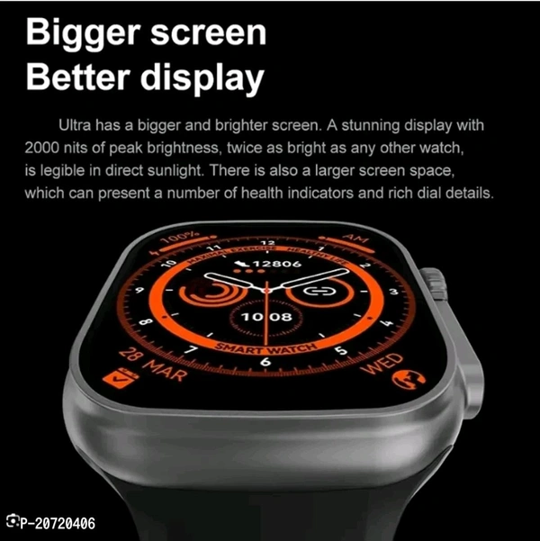 T800 Ultra Smartwatch 1.99 Inches Series 8 Men Smartwatch Women Wireless Charging Touch Screen Smartwatch. Warranty Description:  Manual EntryWeight: 0.1 (in kgs)Within 6-8 business days However, to find out an actual date of delivery, please enter your pin code.T800 Ultra Smartwatch 1.99 Inches Series 8 Men Smartwatch Women Wireless Charging Touch Screen Smartwatch. - Carrot Orange, 1.99