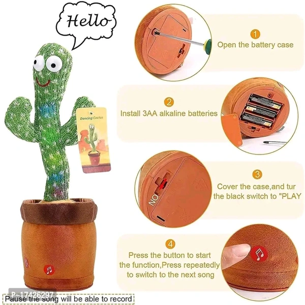 Cactus Toy Talking Cactus Plant Plush Toy Dancing CactusSize: 1 Year Plus Color:  Green Type:  Other Material:  OtherWithin 6-8 business days However, to find out an actual date of delivery, please enter your pin code.Color,Size and Design may vary.Talking Dancing Cactus Toy Operation Process : At the bottom, remove the screw with a screwdriver, install AA batteries 3 pack, and tig - Green