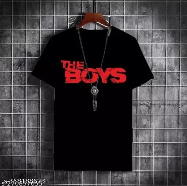 Tha boys printed round full tshirt for kidsName: Tha boys printed round full tshirt for kidsFabric: PolyesterSleeve Length: Short SleevesPattern: PrintedNet Quantity (N): SingleSizes: 0-3 Months, 0-6 Months, 3-6 Months, 6-9 Months, 6-12 Months, 9-12 Months, 12-18 Months, 18-24 Months, 0-1 Years, 1-2 Years, 2-3 Years, 3-4 Years, 4-5 Years, 5-6 Years, 6-7 Years, 7-8 Years, 8-9 Years, - Black, 12-13 Year