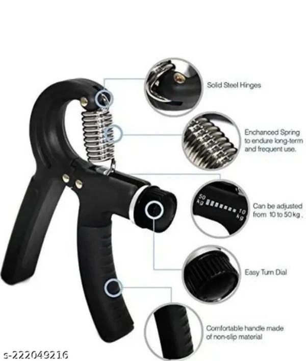 Adjustable Spring Hand Grip 10-50 kg (Pack of One)Name: Adjustable Spring Hand Grip 10-50 kg (Pack of One)Net Quantity (N): 1Country of Origin: India - Black