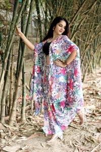 Skirt And Blouse Set With Cape  - Pink Flamingo, L