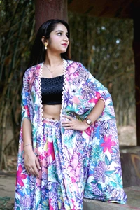Skirt And Blouse Set With Cape  - Pink Flamingo, L