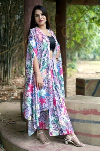 Skirt And Blouse Set With Cape  - Pink Flamingo, L