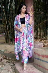 Skirt And Blouse Set With Cape  - Pink Flamingo, XL