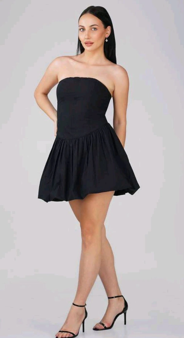 Balloon Hem Dress  - Black, Xs