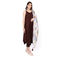 Solid Elegant Brown Kurta Set With Dupatta  - Morocco Brown, S