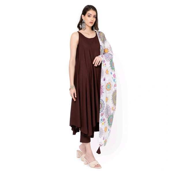 Solid Elegant Brown Kurta Set With Dupatta  - Morocco Brown, L