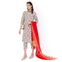 Printed Kurta Set With Red Dupatta  - S