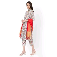 Printed Kurta Set With Red Dupatta  - S