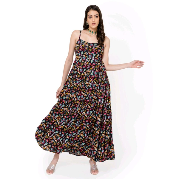 Flared Maxi Dress  - Black, S