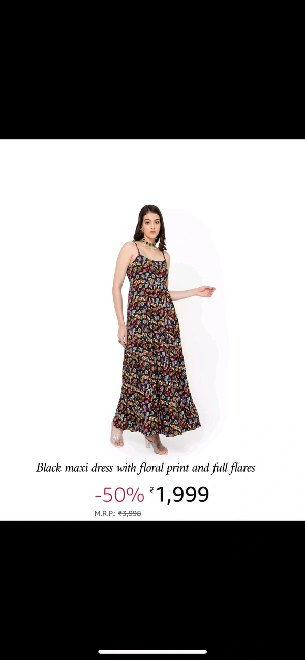 Flared Maxi Dress  - Black, S
