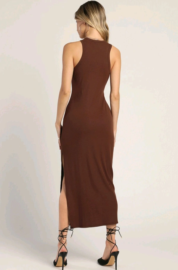 Brown Rib Midi Dress  - L