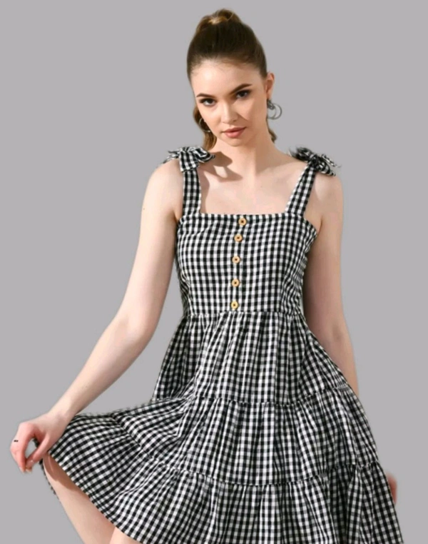 Black Check Strapy Dress - M